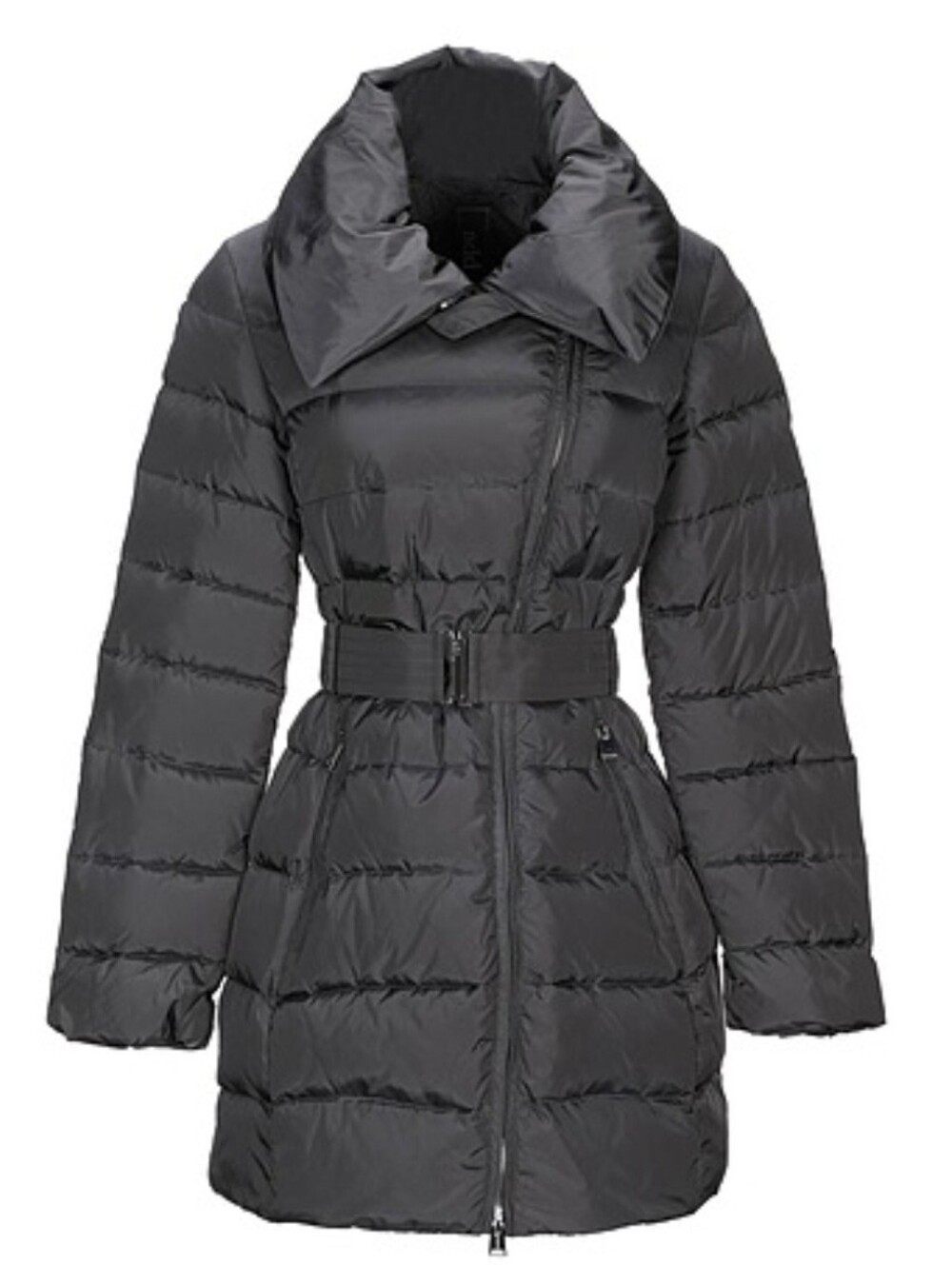 ADD Women's Gray/Lead Puffer Coat with Detachable Belt, Size US 0/ EU 38